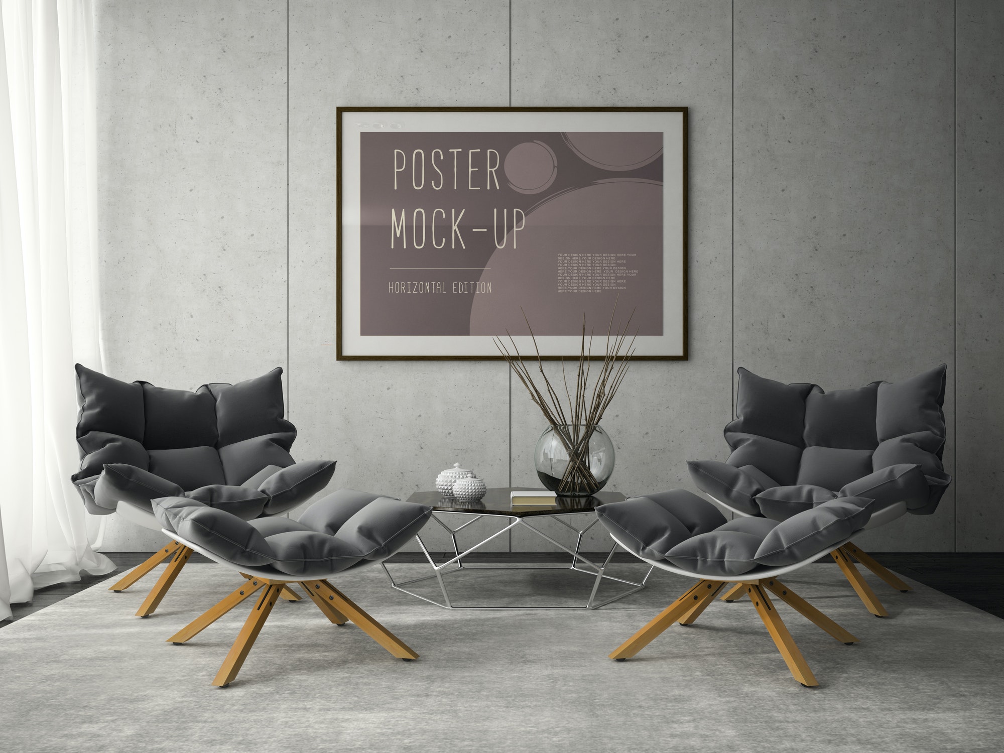 interior of modern design room 3d illustration